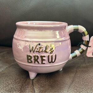 Witch’s Brew Iridescent Pink Cauldron Mug with Striped Handle